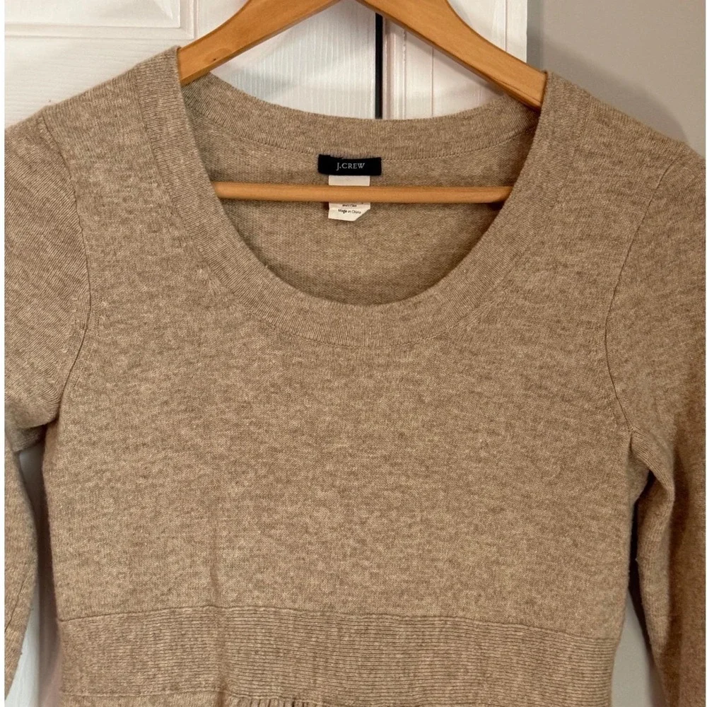 J.Crew Wool Cashmere Knit Sweater Dress Size XS Tan Empire Waist Preppy Academia